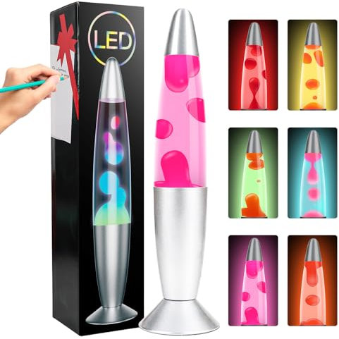 Lampe à lave LED 34cm Lampe à Lave Changeante Liquide Blanche et cire Rose Lampe Lampe Lave Led Multicolore pour la Décoration de la Maison Belle lumière Cadeau pour Noël Pâques Halloween