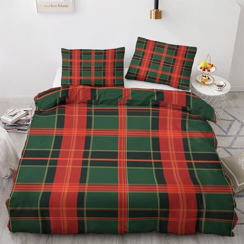 Générique Housse de Couette 220x240 À Carreaux - Decoration À Carreaux, Parure de Lit 2 Personnes Carreaux Rouge et Vert Noël, Linge de Lit avec Fermeture éclair, 2 Taies d'oreiller 65x65 cm H#&101