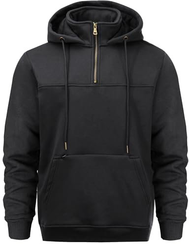 Peakwell Herren Kapuzenpullover Warme Pullover 1/4 Hoodies Sweatshirts mit versteckter Tasche Langarm Pulli (Schwarz, L)