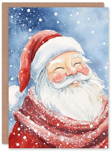 Artery8 Jolly Santa Claus Winter Snow Fall Blank For Him Or Her Art Xmas Festive Christmas Card
