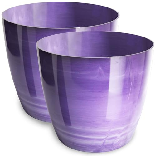 PECZEKO Blumentopf glänzender, Pflanzkübel aus Übertopf Kunststoff Dekorativer Topf für, groß und klein Pflanzen, 2er-Set blumenkübel, blumenkübel kräutertopf, (2 Pack) Violett, ø 16 cm