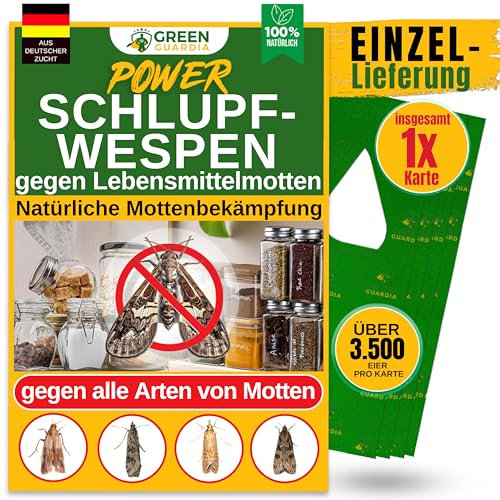 GREEN GUARDIA Schlupfwespen gegen Lebensmittelmotten - 1 Karte à 1 Lieferung - Effektiv & unweltfreundlich Lebensmittel Motten bekämpfen - Alternative zur Mottenfalle, Mottenspray, Pheromonfalle