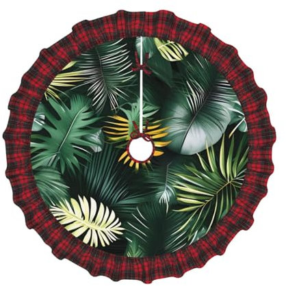 Foglie di palma tropicale Stampa Albero di Natale Gonne Stuoia con Buon Natale Festa Rustico Vintage Decorazioni