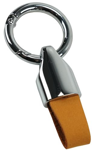Zinello Design - Porte Clef de Voiture en Acier Inoxydable et Cuir Microfibre, Mousqueton Porte clé Solide et Élégant, Accessoire Pratique avec Boîte Cadeau, pour Sac, Ceinture, Sac à Dos (Marron)