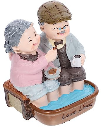 Garneck Oma Und Opa Figuren - Altes Ehepaar Auf Bank - Liebevolle Dekoration Für Hochzeitstag Und Geburtstag 1PC Harzfigur Als Kuchen Topper Für Festliche Anlässe