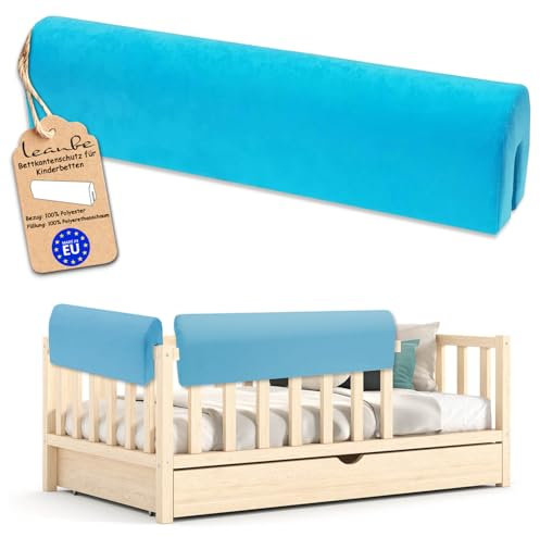 Leanbe Bettkantenschutz für Kinderbetten Kissen für bettumrandung Rausfallschutz Abdeckung Kantenschutz für Babybett (BLAU Mikrofaser, 90cm)