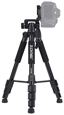 Qukaim Zomei Q111 Trépied de voyage léger et portable en alliage d'aluminium avec plaque de dégagement rapide et sac de transport pour smartphone Canon Nikon DSLR 142 cm