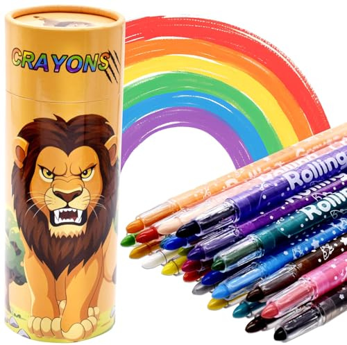 YEIUZPT Crayons, 24 Colours Twistable Crayons Set Lion Learning Drawing Pens Washable Silky Crayns Set Scribble Paint Sticks Paint Pens Twist Up Down Gift