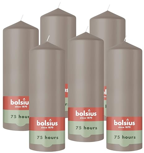 Bolsius - Pillar Candle - Taupe - 20 cm - Burning Time 75 Hours - with Natural Extracts - Natural Plant Wax - Without Palm Oil