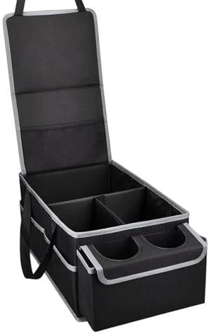 Kustimantu Organizer für Vordersitz, faltbare Aufbewahrungsbox für Fahrzeuge, zusammenklappbarer Organizer mit mehreren Fächern und Getränkehaltern für Reisen, Camping, Werkzeuge und Einkaufen