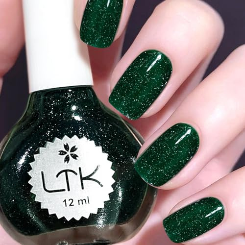 Emerald Glitter Nail Polish - Christmas Green Nail Varnish Quick Dry - Shimmer Green Nail Polish Gel - High Glossy Long Lasting Nail Paint Gel for Women Christmas DIY Nail Art Manicure at Home