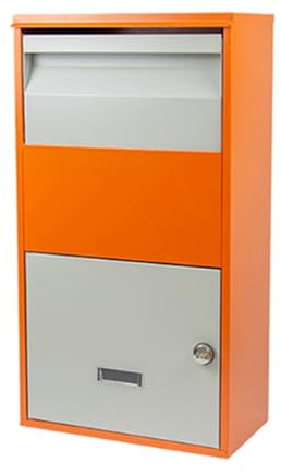 Großvolumiger Paketbriefkasten aus verzinktem Stahl, robust und abschließbar for den Außenbereich, geeignet for Haus, Büro und Zeitungszustellung.(Orange)