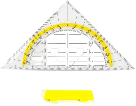 Squadra Geodetica Piccola Con Manico Rimovibile Trasparente in Plastica PS 9cm e 14cm Lati Con Scala Gialla Goniometro 180 Gradi Righello Goniometro per Scuola Ufficio