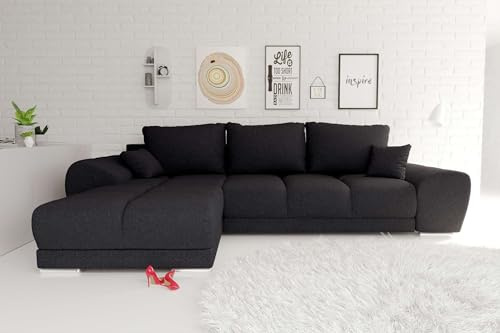 99rooms Antalya Ecksofa Polsterecke Eckcouch Strukturstoff Neve Schwarz, mit Ottomane Links, mit Schlaffunktion