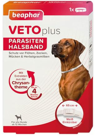 BEAPHAR - VETOplus Parasiten Halsband Für Hunde Ab 12 Wochen - Bis Zu 4 Monate Wirksam Gegen Flöhe, Zecken, Mücken Und Herbstgrasmilben - Weiß, 65 cm