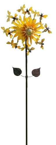 Metal Sunflower Spinner, Outdoor Garden Windmill Decor, 12 Inch Pinwheel with Rotating, Weatherproof Metal Ornament, Colorful Spinner with Design Garden Decor for Yard Lawn Patio