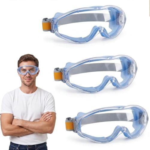 Dexpally 3 Piezas Gafas Proteccion Trabajo, Gafas de Seguridad Trabajo Antivaho y Antipolvo, Gafas Protectoras Transparentes Para Laboratorio, Agricultura, Deport, Usuarios de Gafas