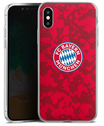 Slim Case extra dünn kompatibel mit Apple iPhone X Silikon Handyhülle transparent Hülle FC Bayern München Camouflage FCB