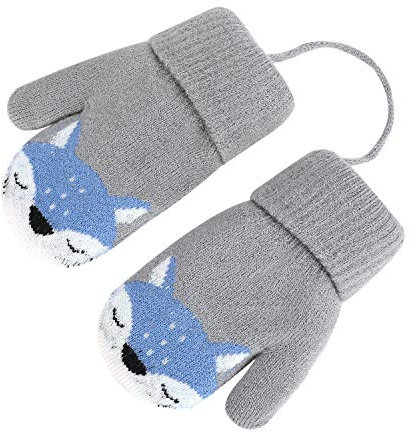 AfinderDE Unisex Kleinkind Baby Fäustel Handschuhe Herbst und Winter Handschuhe für 1-4 Jahren Fäustlinge Handschuhe Doppel Strickhandschuhe verdicken Fahrradhandschuhe mit Warme Plüschefutter (GRau)