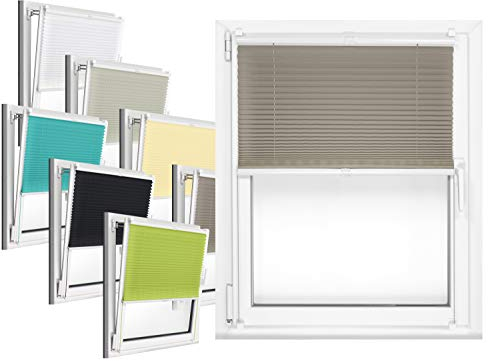 npluseins Plissee - vormontiert und mit Klemmfixierung am Fensterahmen - kinderleichte 3-Step Montage, ca. 25 x 130 cm, grau