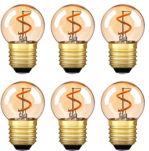 Genixgreen E27 Led Glühbirne G40 Mini Globe LED Birne 1W LED Filament Lampe Ersetzt 10 Watt Edison Glühlampen,2200K Vintage Glühbirne für Kronleuchter, Nicht Dimmbar,6 Stück