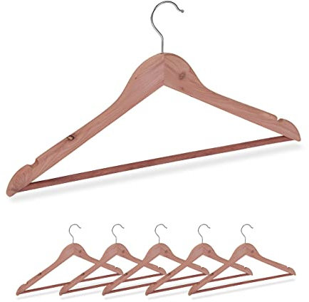 Relaxdays Kleiderbügel Zedernholz, 6 Stück, Mottenschutz im Kleiderschrank, edles Design, eingekerbt, B: 44 cm, Natur