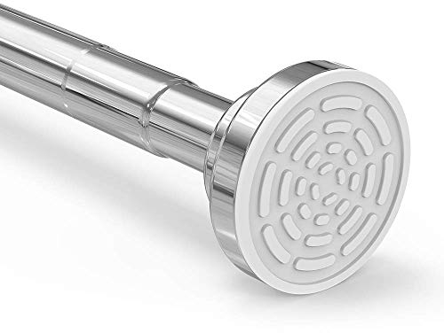 Foeska Teleskopstange Siler Duschvorhangstange ohne Bohren aus Edelstahl ausziehbare Kleiderstange durch Drehen verstellbar, sicherer Halt für Dusche und Badewanne (Silber, 50-130cm)