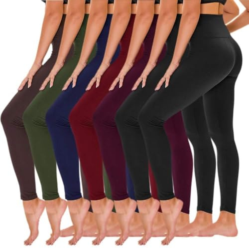 TNNZEET 7 Pack Leggings for Women - Black High Waisted Yoga Pants with Pockets Fleece Lined Leggings Women