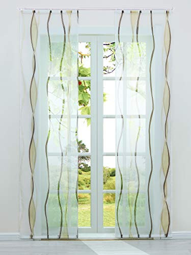 HeichkelL 2 Stück Voile Bedruckte Schiebegardine »Perlendruck« Halbtransparenter Flächenvorhang Hochwertiger Schiebevorhang mit Klettband und Beschwerungsstangen Sand BreitexHöhe 57x225 cm