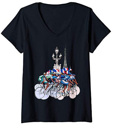 Femme Tour à vélo J'adore faire du vélo à Paris avec la tour T-Shirt avec Col en V
