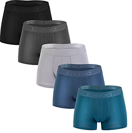 Knitlord Lot de 5 boxers confortables en bambou pour homme - Doux et respirant, Couleur unie, XXL