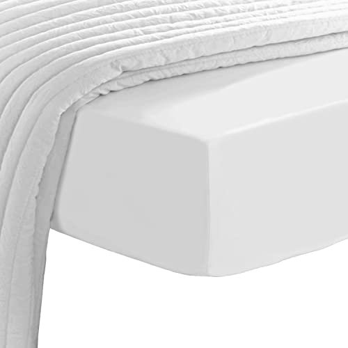 Pizuna Luxueux Drap en Coton 100% Longue Tige 800 Fils Armure Satin, Blanc, 180x200 cm, Bonnet 40 cm