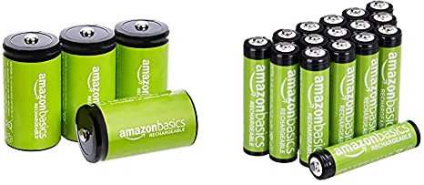 AmazonBasics C Cell Rechargeable Batteries 1.2V (5000mAh Ni-MH) - Pack of 4 & AAA Rechargeable Batteries (16-Pack) 800mAh Pre-charged