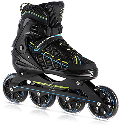 Nils Extreme Inliner für Erwachsene - Inline Skates Herren und Damen - ABEC7 Kugellager - Inliner Damen und Herren - Rollerskates Größenverstellbar 39-42 - Schwarz und Blau - NA1128