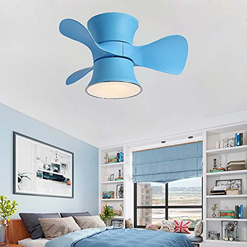 Reversible Lamparas Ventilador De Techo Infantil Dormitorio LED Regulable Ventilador Techo Con Luz Y Mando Pequeño Silencioso Moderno Sala Ventilador Techo Con Luz Y Temporizador,Azul