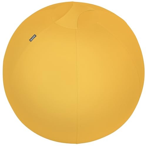 Leitz Sitzball für aktives Sitzen, Gymnastikball, Ergonomische Alternative zum Schreibtischstuhl, 65 cm Durchmesser, inkl. Stoffbezug, Innenball, Inkl. Handluftpumpe, Ergo Cosy Serie, Gelb, 52790019