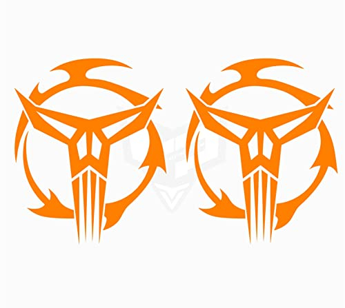 Artstickers 2 Stück Aufkleber Totenkopf Mandalorian Kopf Mandalorian Dekoration Aufkleber Sticker für Auto Motorrad Aufkleber Helm (orange, 15 x 12 cm)
