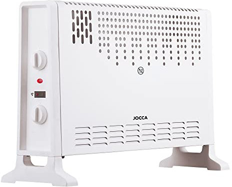 Jocca Calefactor Radiador, Termostato 3 potencias 750,1250,2000W, Calor uniforme, Opción de ventilador, Función turbo, Piloto luminoso de funcionamiento (Blanco)