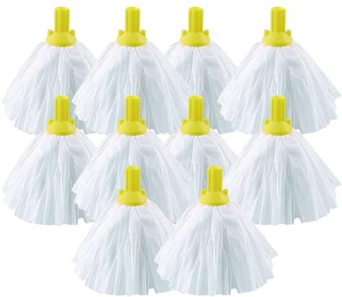 Avern Exel Mop Heads BIG White Push Socket Fit Mop Heads (Pack Of 10) Super Absorbent Heavy Duty Mops - Colour Coded - Robert Scott (Yellow)