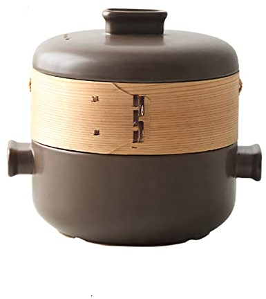 FZYE Cazuela Japonesa con vaporera, Olla de cerámica para cocinar, cazuela de Terracota, cazuela de Vapor, Olla de Barro para cocinar para cenas, Banquetes y Fiestas, Color café, 4 l