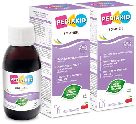 PEDIAKID - Schlaf-Sirup - Natürliche Nahrungsergänzung - Exklusive Formel mit Agavensirup - Verbessert die Qualität des Schlafes - Fördert das Einschlafen - Kirscharoma - 2er-Set Sirup 125ml