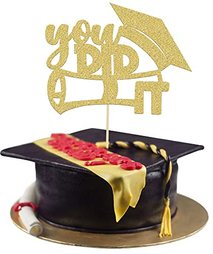 Gyufise 1 Pack Gold Glitter You Did It Cake Topper 2025 Graduation Cake Decoration Grad Cap Cake Topper for Senior High School University College Graduation Party Supplies