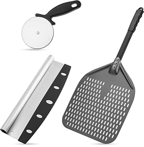 Goodview Household Perforated Pizza Peel, Professional 12 x 14 Inch Paddle Anodized Aluminum Turning Peel with Detachable alloyed Handle for Home Made Pizza