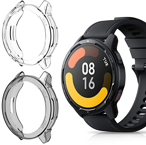 ToVioc Cover Compatibile con Xiaomi Watch S1 Active Custodia Full Protezione, [2 Pezzi] [Anti-Graffio] per Xiaomi Watch S1 Active - Nero & Trasparente