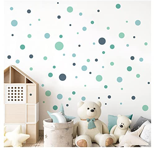Little Deco 120 Stück Wandsticker Kreise Kinderzimmer Klebepunkte Mint blau Wandtattoo Punkte Wandaufkleber Babyzimmer selbstklebend Deko DL906-2