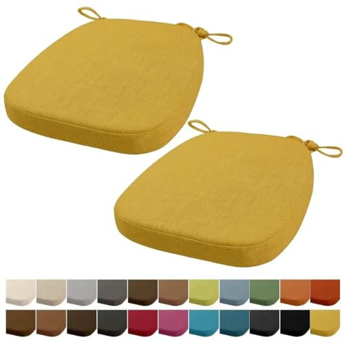 Orumrud 40x38x33CM(3CM Dicke) Stuhlkissen, Gartenstuhl Sitzkissen, Esszimmerstuhl Sitzkissen, waschbar, mit Reißverschluss, Riemen, rutschfestes Sitzkissen für Gartenstuhl (Gelb 2 Stück)