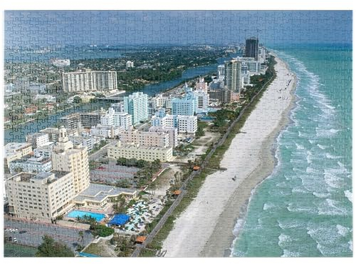 MyPuzzle Luftansicht auf Art Deco Hotels am Ocean Drive, Miami Beach, Florida, USA - Premium 1000 Teile Puzzle - MyPuzzle Sonderkollektion von Puzzle Galaxy