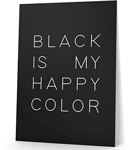 Papierschmiede® Typografie Poster, 40x50 cm, Wanddeko Wohnzimmer, Schlafzimmer, Küche, schwarz-weiß Bild mit Spruch OHNE Rahmen, Happy Color Black