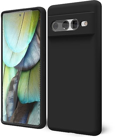 oakxco for Google Pixel 7 Pro Phone Case Liquid Silicone, Cute Thin Slim Soft Rubber TPU Plain Smooth Gel Cover for Women Girl Aesthetic Design, Matte Solid Protective & Shockproof Bumper Grip, Black