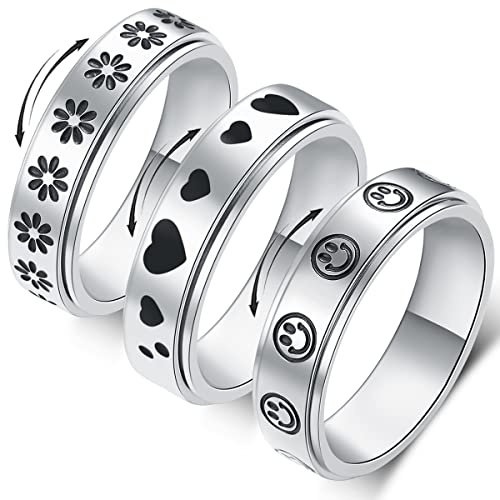 OreilleStar Anxiety Ring für Damen, Spinner-Ring, Titan, Edelstahl, Fidget-Ring für Herren, 6 mm breit, mit Hundepfote, Kätzchen, Katzengesicht, böser Blick, drehendes Außenband, Größe 6 7 8 9 10